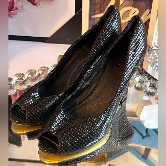 Tory Burch Jude Platform black, snake-embossed leather size 9.5 - Picture 3 of 13